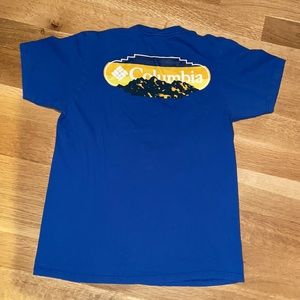 COLUMBIA Royal Blue Graphic Mountain Logo Sunset Sunrise Tee T- Shirt Shirt Top
